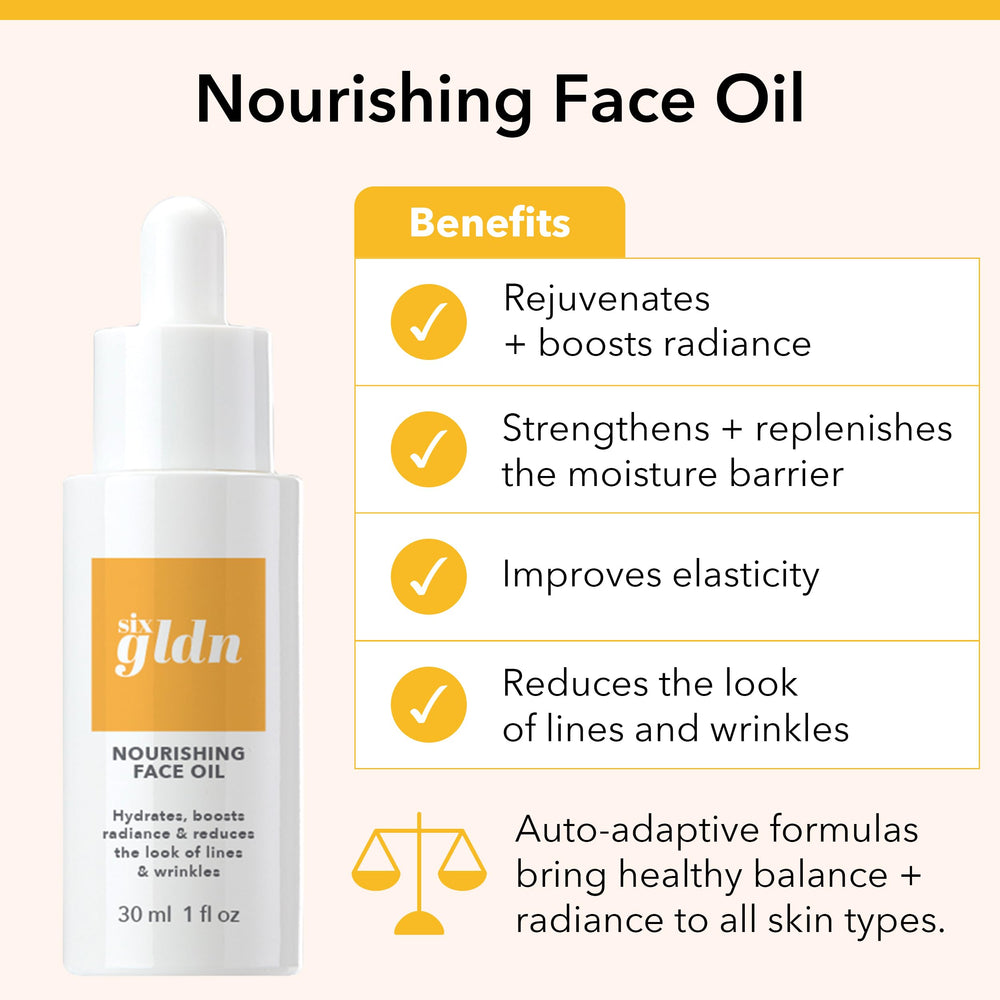 Six Gldn Nourishing Face Oil close-up texture highlighting lightweight absorption