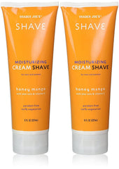 Sixyear Trader Joe's Honey Mango Shave Cream bottle for smooth, hydrated shaves with aloe vera
