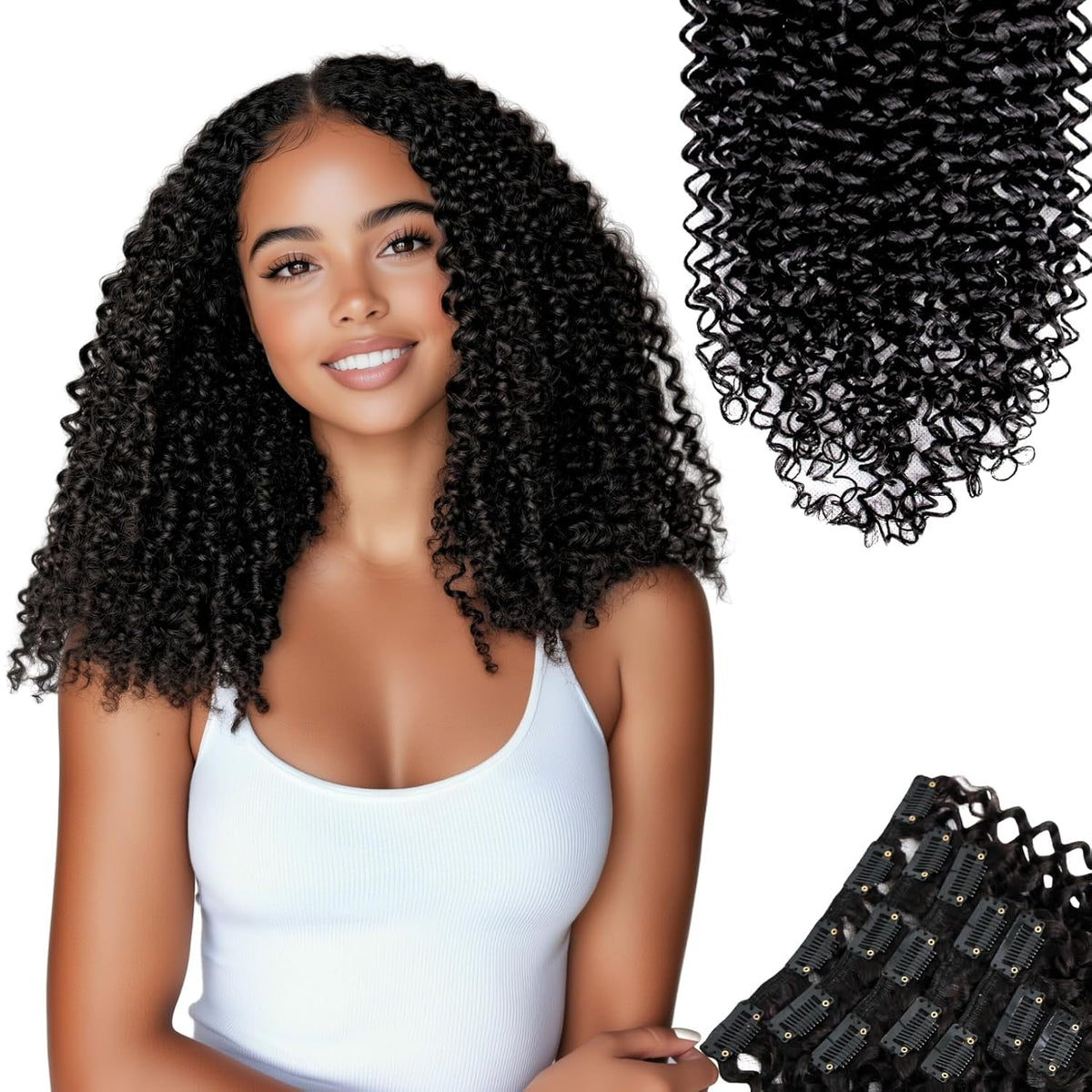SIYUSI kinky curly clip-in extensions in 16 inch blend naturally with your hair.