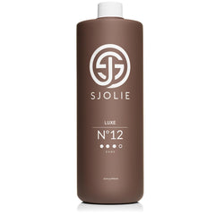SJOLIE Luxe12 bottle shows a premium sunless solution for a natural home tan