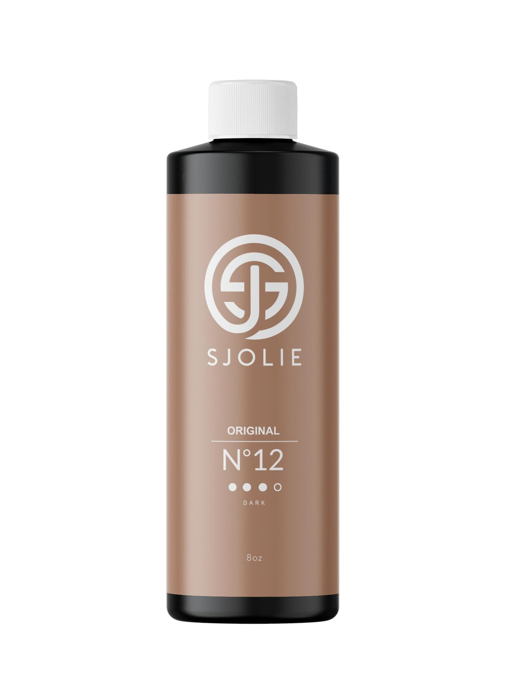 SJOLIE No.12 spray tan bottle delivers even, long-lasting bronze finish for a natural look.
