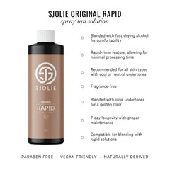 Sjolie Sunless Rapid Spray Tan application spray demonstrates even coverage.