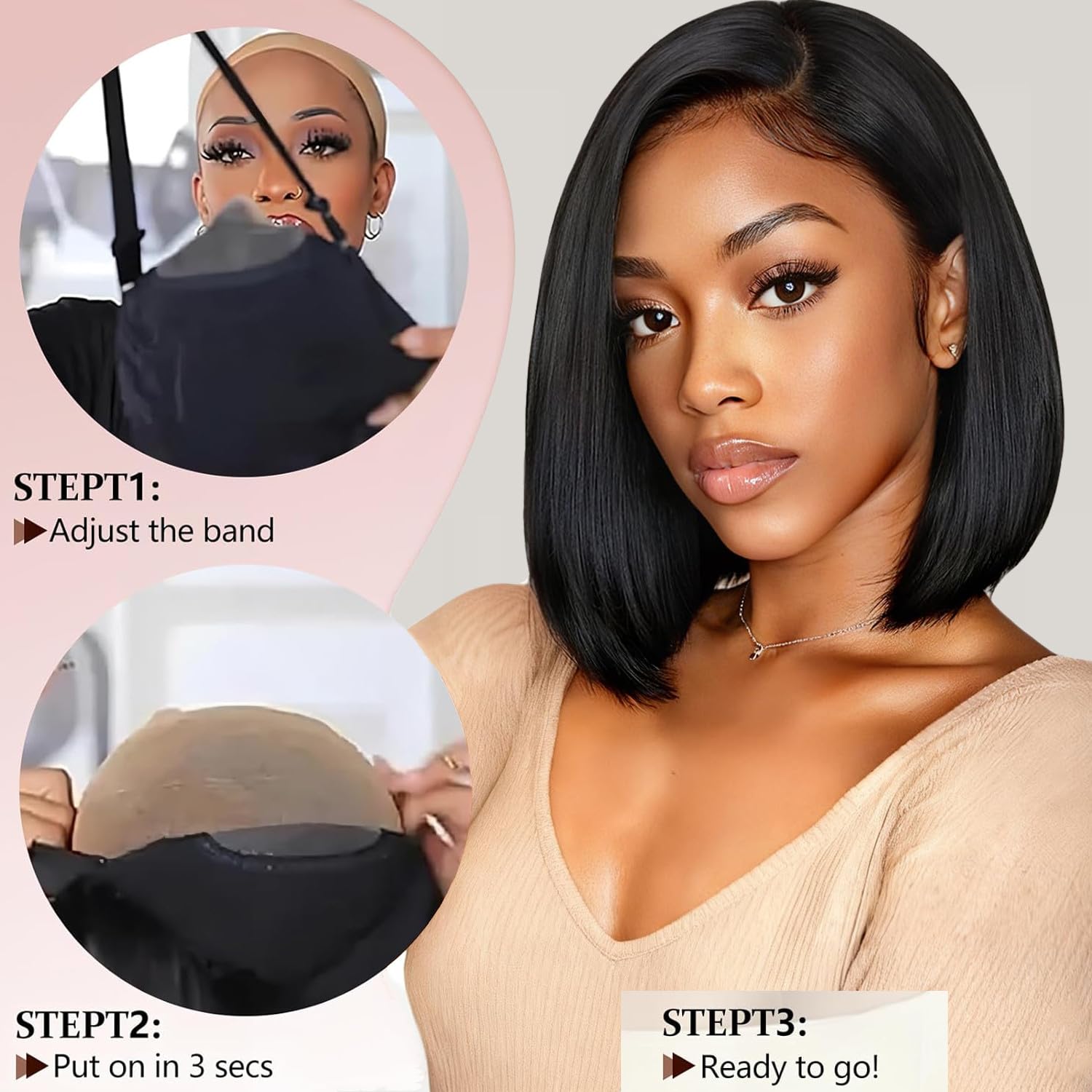 SJXAL glueless wear-and-go bob wig ready for quick styling.