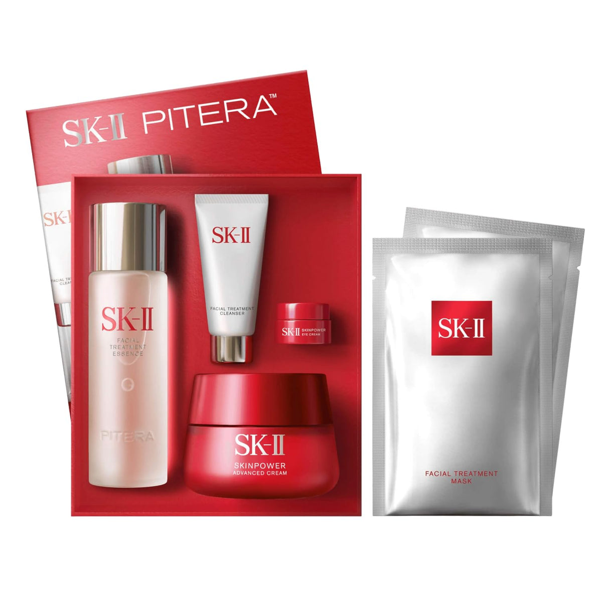 SK-II anti-aging gift set full-size skincare products highlighting PITERA-infused formulas for radiant skin.