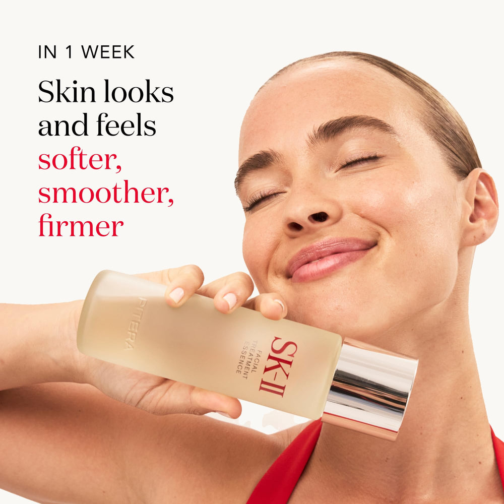 SK-II bottle rests on a counter signaling a daily skincare ritual.