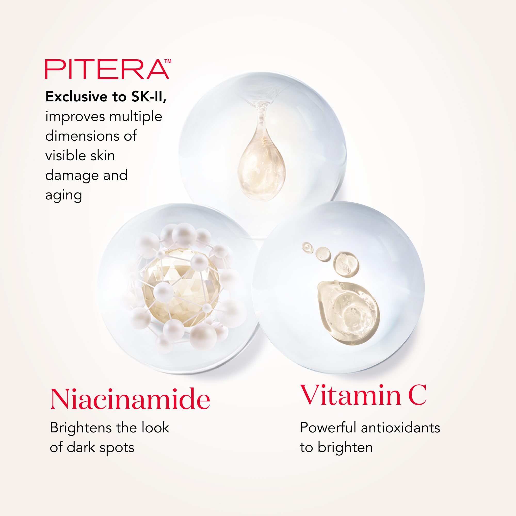 SK-II vitamin C and Niacinamide ingredients bottle highlighting brightening benefits.