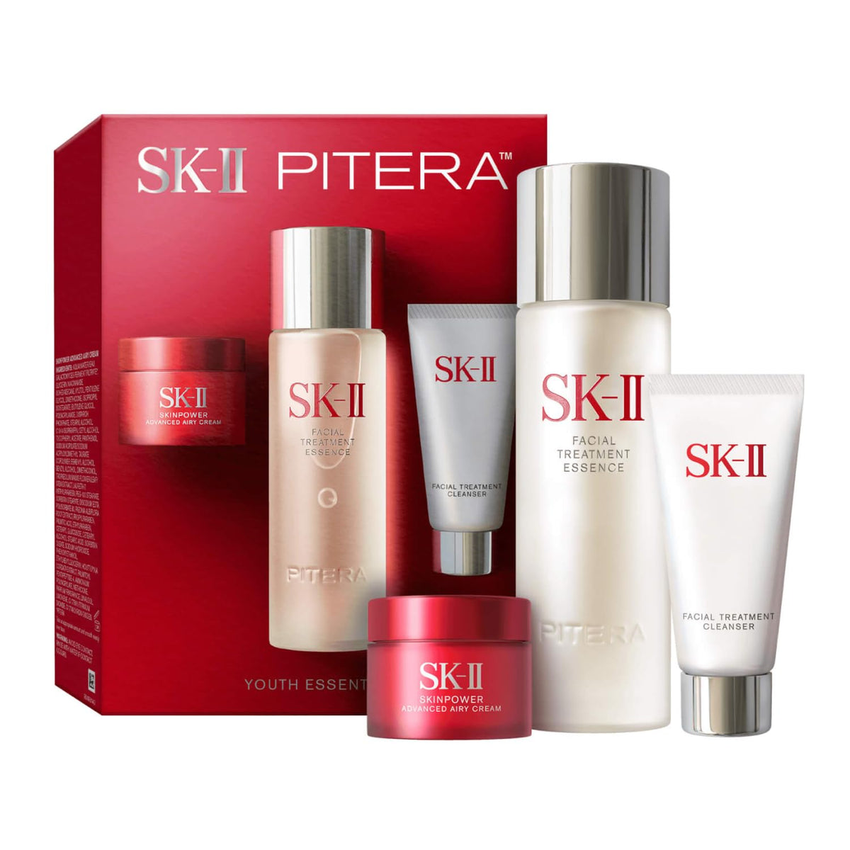 SK-II Youth Essentials Facial Cleanser pour bottle for gentle makeup removal and velvety skin.