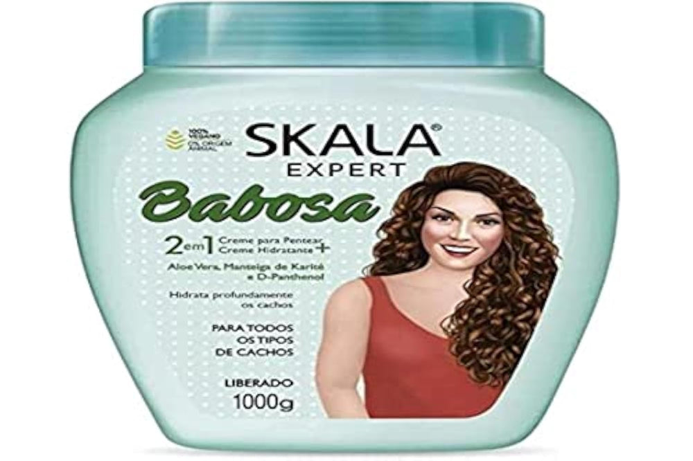Skala Aloe Vera Hair Treatment bottle demonstrates soothing moisture for all hair types.
