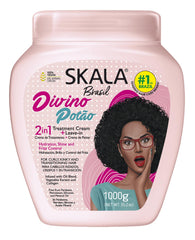 SKALA Brasil Divine Curls bottle pour showing 2-in-1 cream for nourished curls