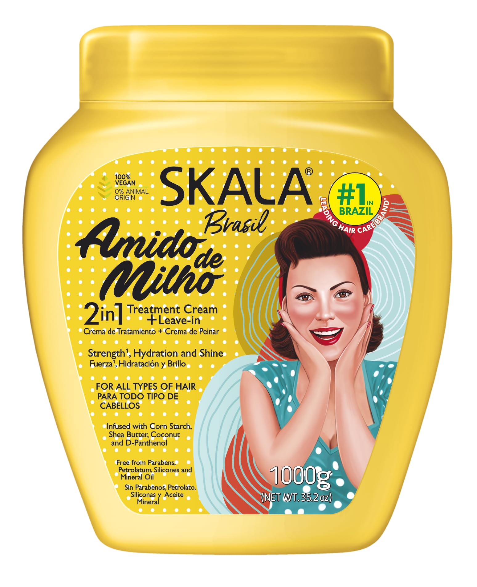 SKALA Expert corn starch 2-in-1 treatment cream jar highlights nourishing formula for healthy hair.