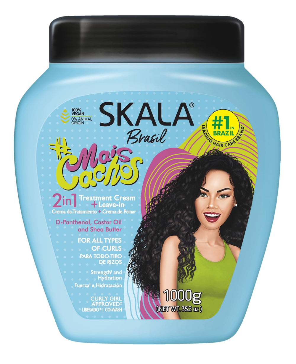 SKALA Expert Mais Cachos bottle and pour highlight easy dispensing for hydrating curls
