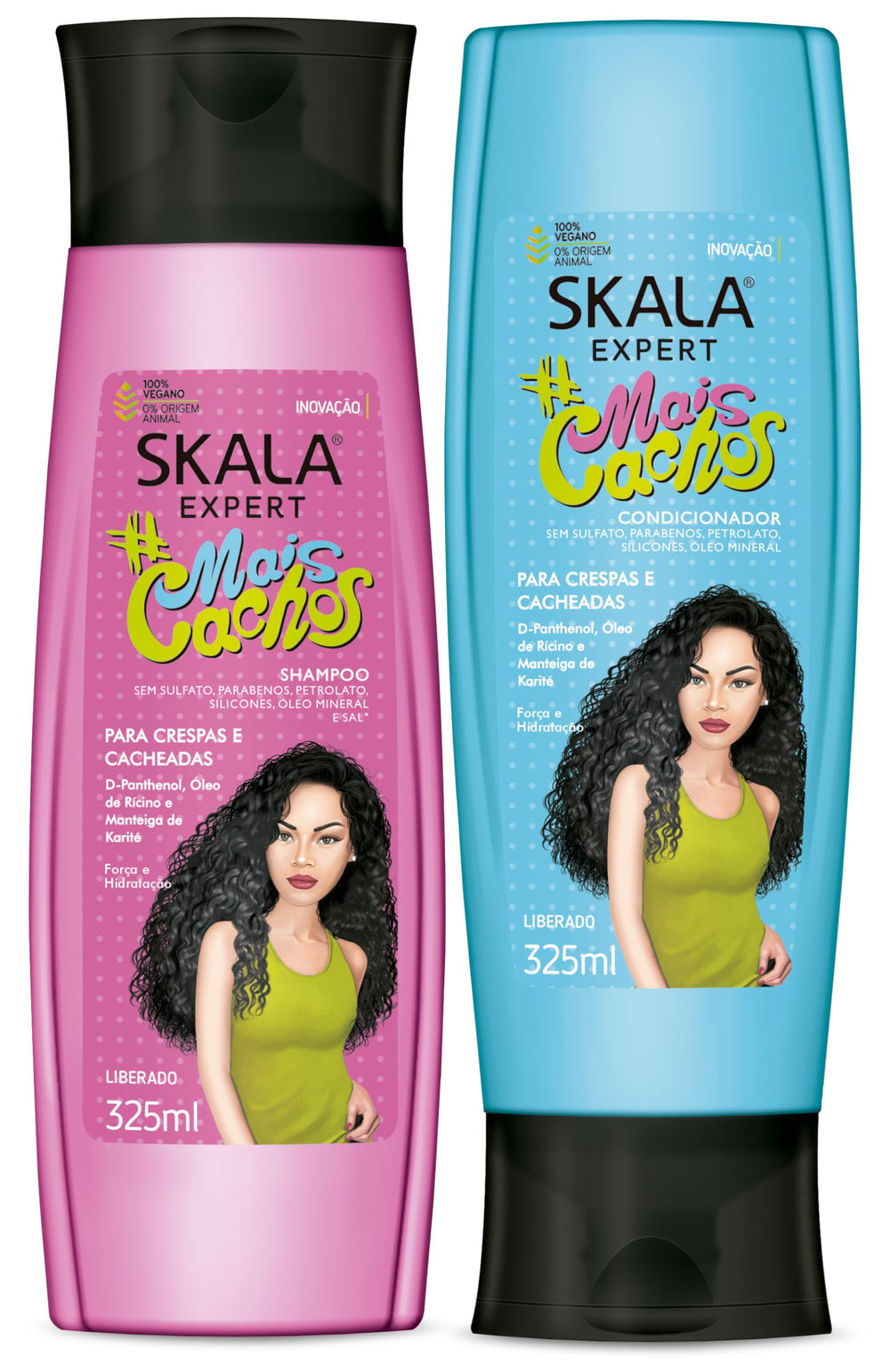 Skala Expert Mais Cachos shampoo bottle boosts curl definition and shine.