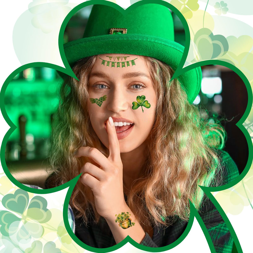 Skedimu Shamrock watercolor tattoos for vibrant, family-friendly celebration.