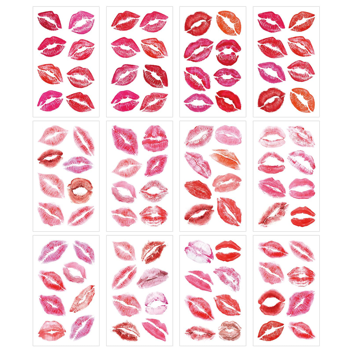 Skedimu valentines lip tattoo sheet with 96 kiss prints for playful body art.