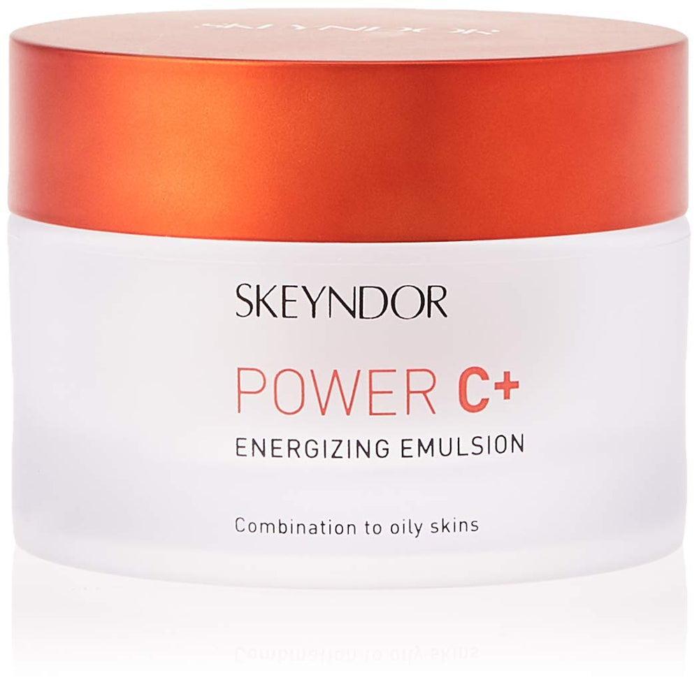 Skeyndor Power C+ energizing emulsion bottle highlights lightweight hydration for oily skin