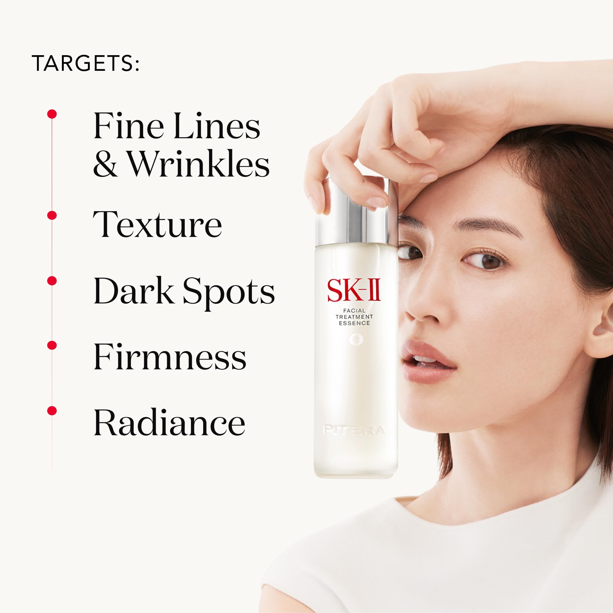 Bright, dewy skin after SK-II essence application during a routine session.