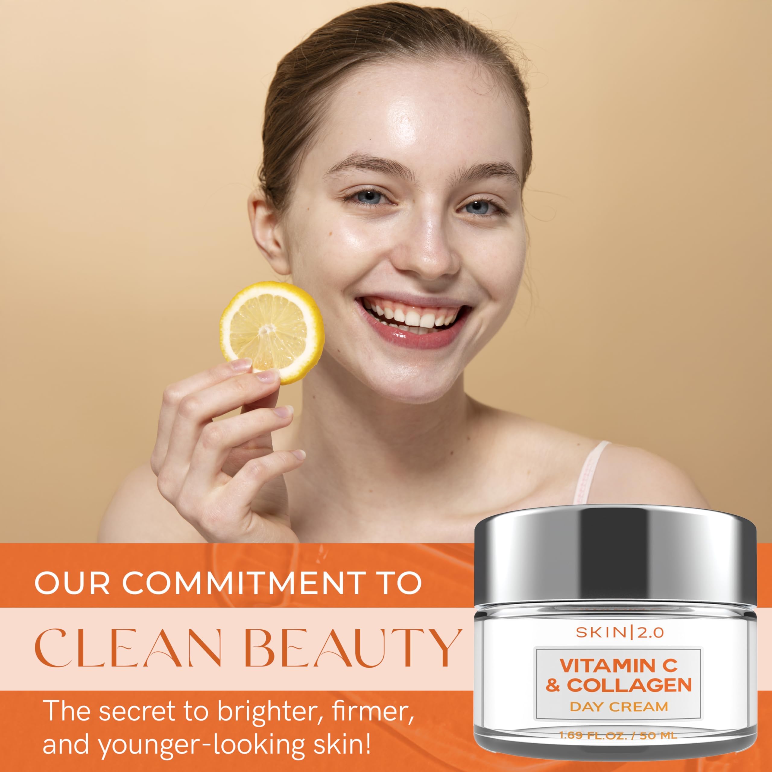 Skin 2.0 Day Cream jar close-up shows rich texture and hydrating formula.