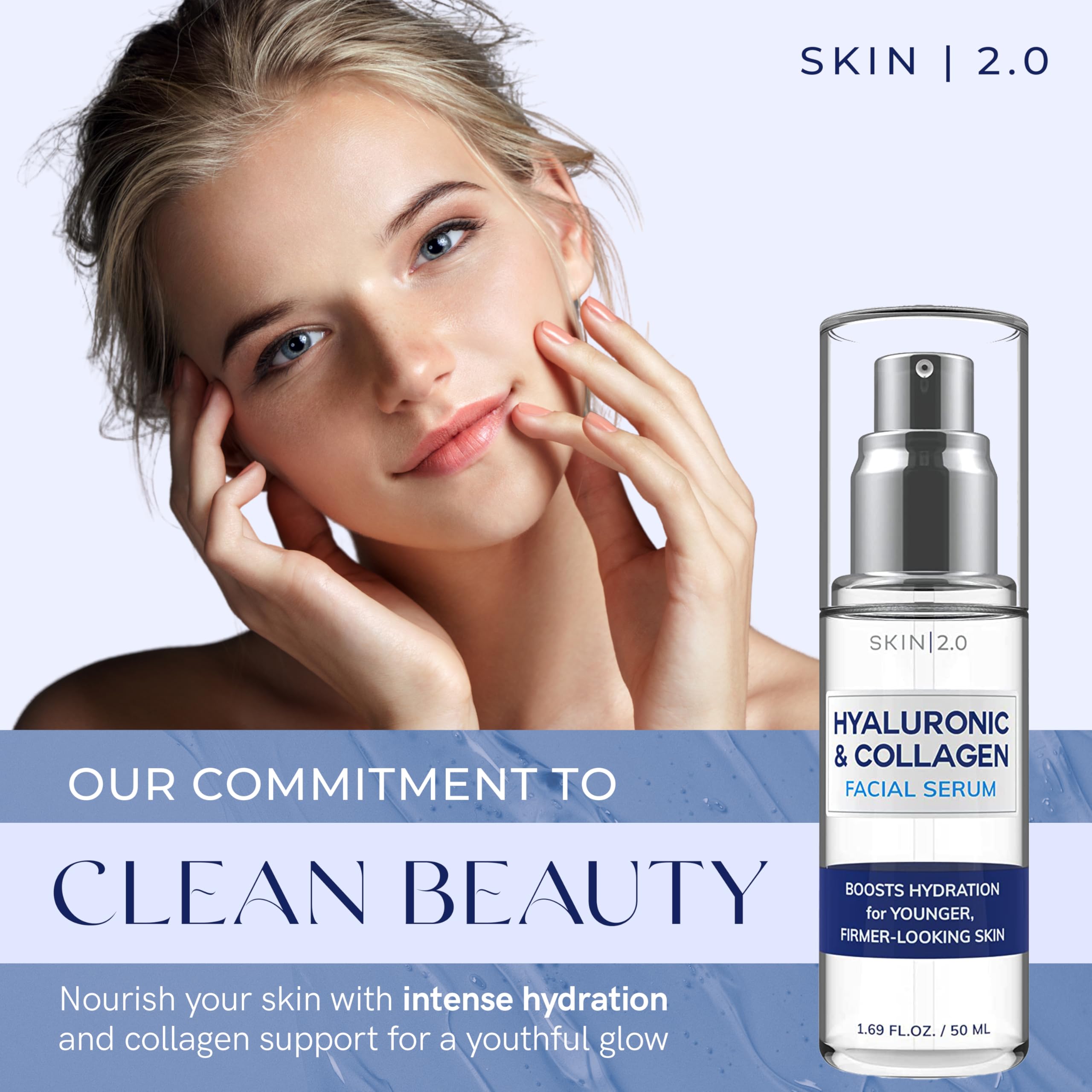Skin 2.0 serum applying Hyaluronic Acid for plump, hydrated skin