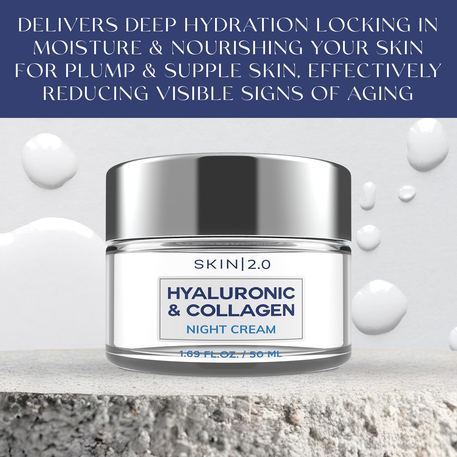 Skin 2.0 Hyaluronic & Collagen bottle pump in a nighttime routine