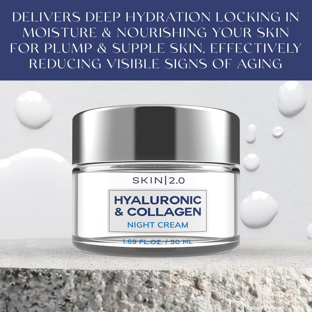 Skin 2.0 Hyaluronic & Collagen bottle pump in a nighttime routine
