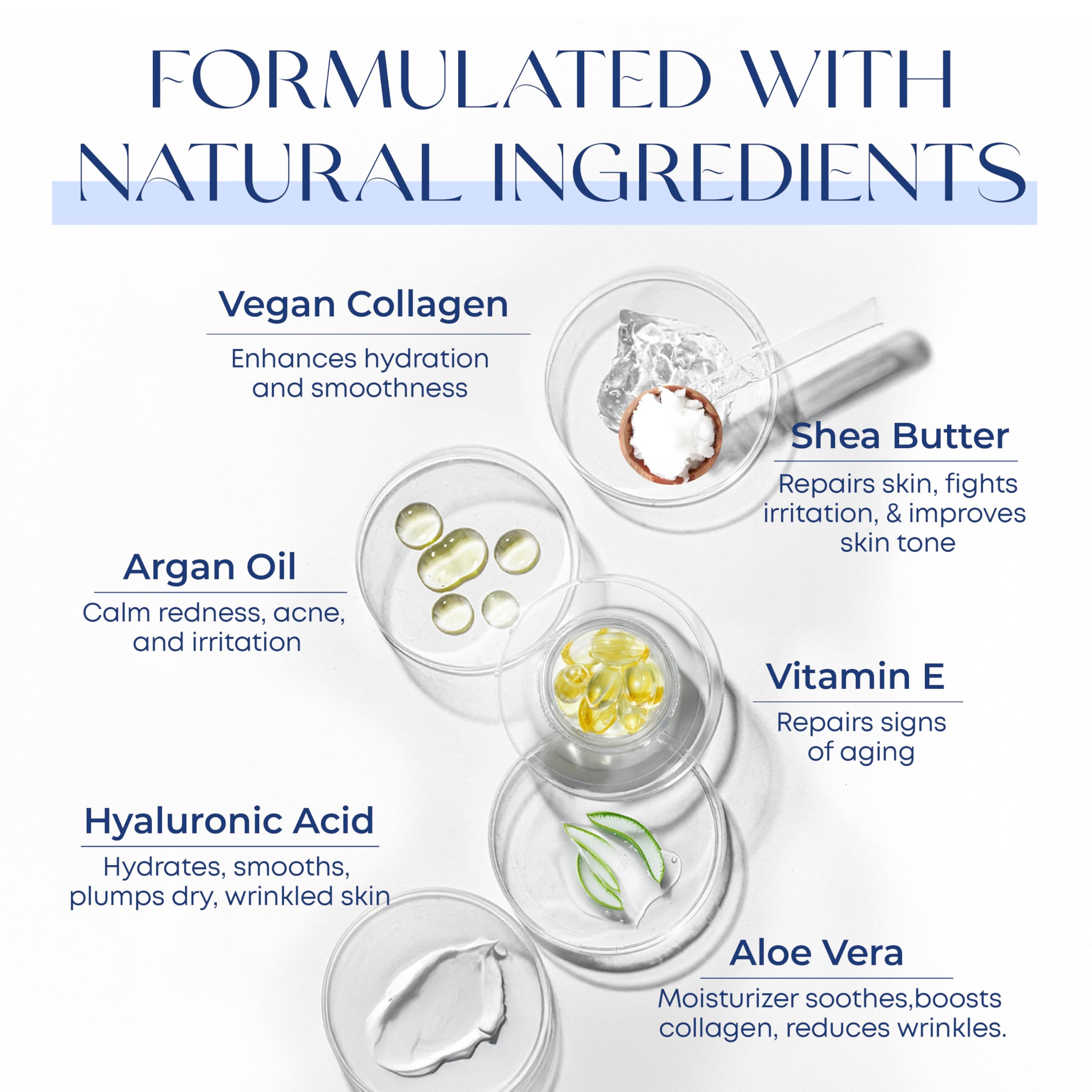 Skin 2.0 ingredient panel highlighting hyaluronic acid and collagen