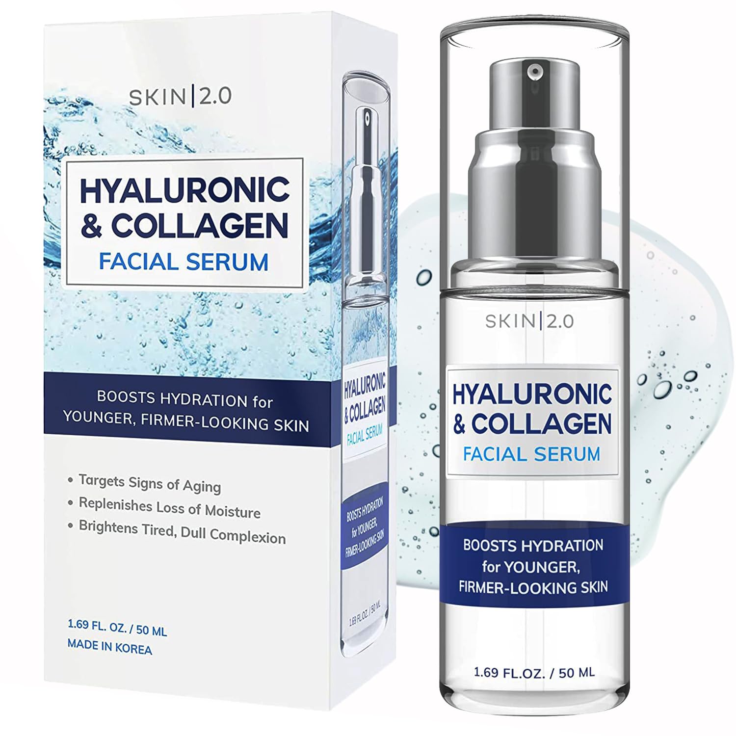 Skin 2.0 Hyaluronic Acid Serum bottle closeup for deep hydration