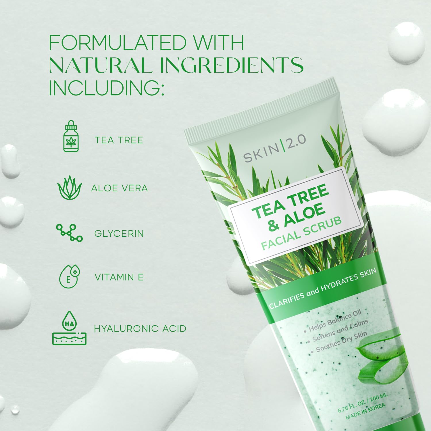 Generous 6.76 oz Skin 2.0 exfoliating scrub packaging