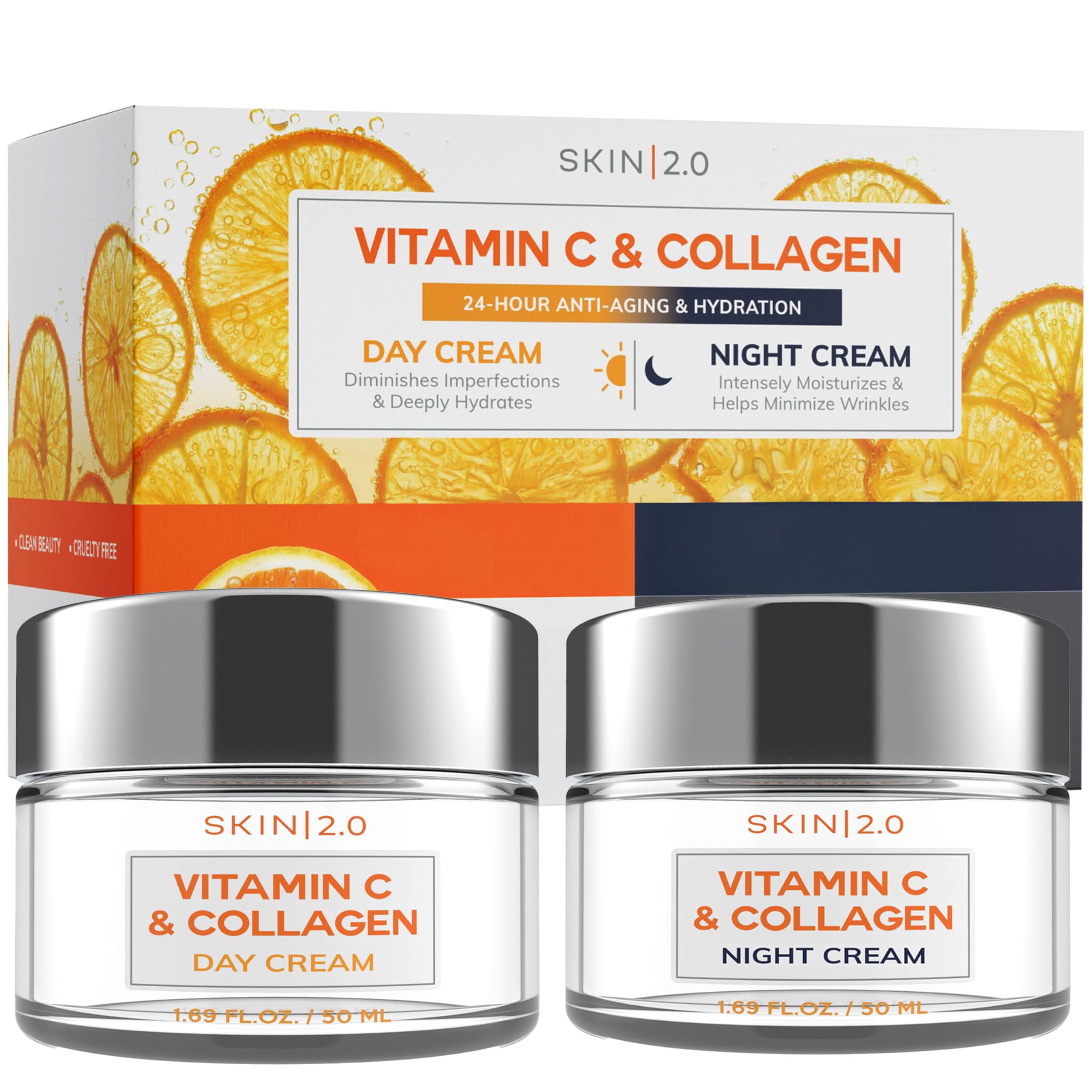 Skin 2.0 Vitamin C & Collagen moisturizer jar showcases rich texture for daily hydration
