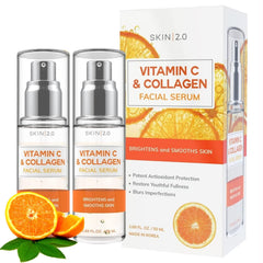 Skin 2.0 Vitamin C Serum bottle front highlights hydration and glow.