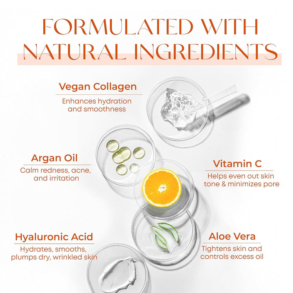 Skin 2.0 Vitamin C Serum ingredients graphic emphasizing antioxidants.