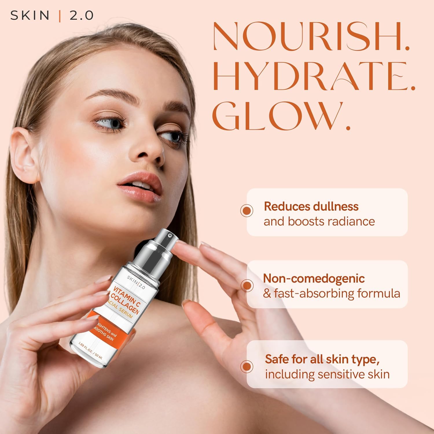 Skin 2.0 Vitamin C Serum texture demonstrates non-greasy absorption.