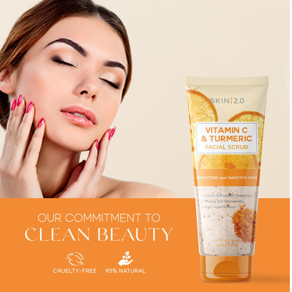 Applying Skin 2.0 scrub on damp skin in circular motion.
