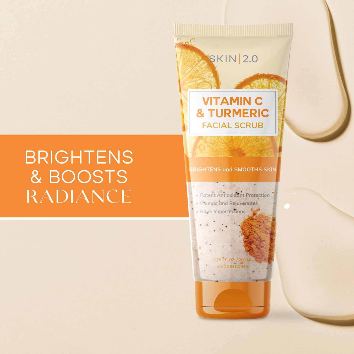 Skin 2.0 scrub texture closeup with exfoliating granules for gentle smoothing.