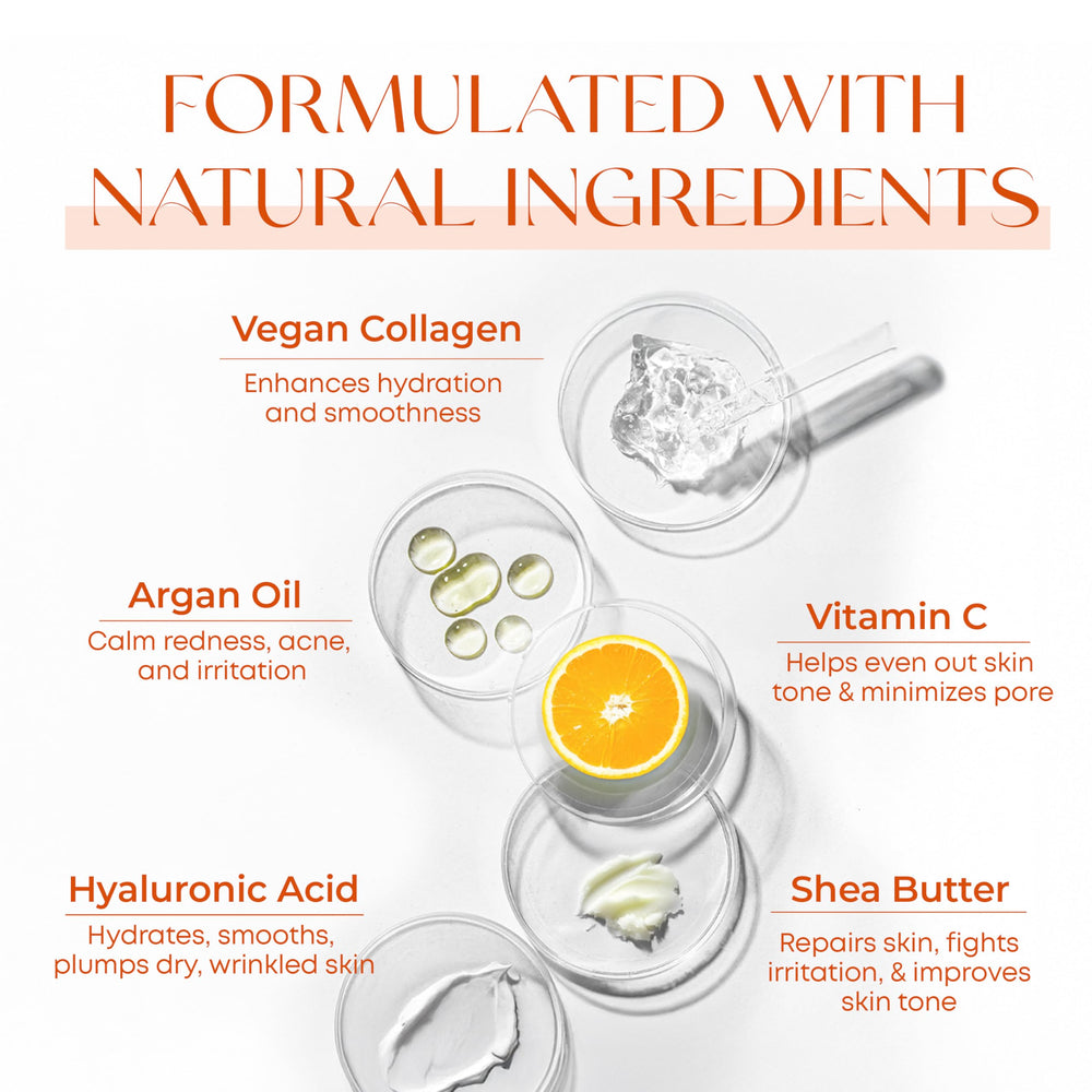 Skin 2.0 Vitamin C & Collagen in-glass jar emphasizes premium daily care.