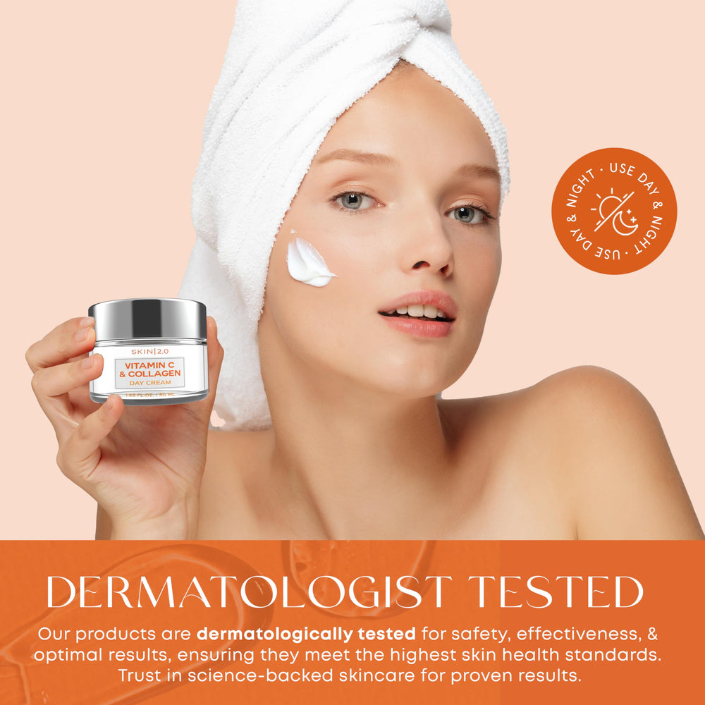 Skin 2.0 ingredients shot highlights Vitamin C and Collagen synergy.