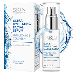 Skin Aesthetics Hyaluronic Serum bottle showing hydration focus for a dewy look