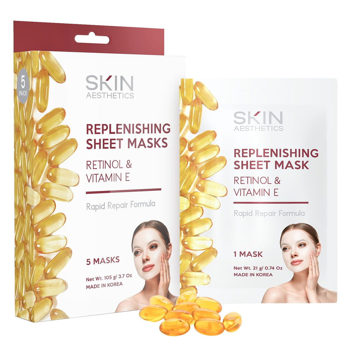 Skin Aesthetics retinol vitamin E sheet mask packaging for anti-aging skincare