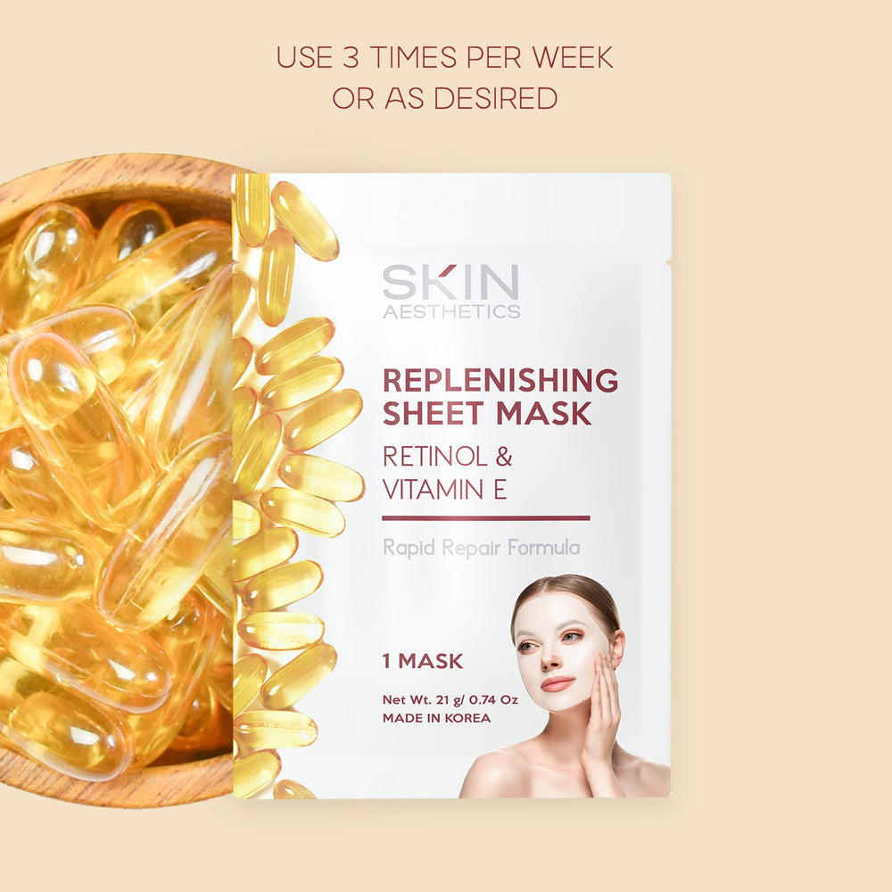 Skin Aesthetics sheet mask applied to face for a radiant, moisturized look