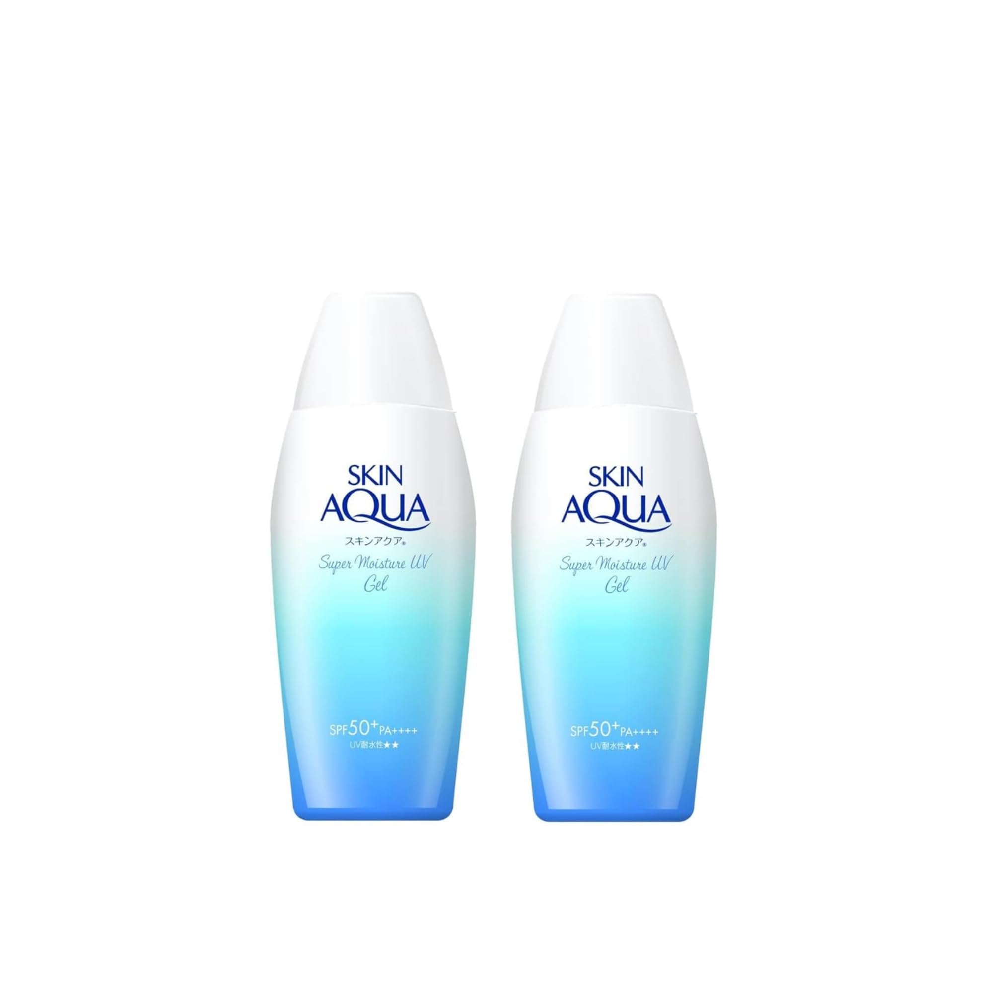 Skin Aqua UV Super Moisture Gel sunscreen bottle showing easy application and hydration