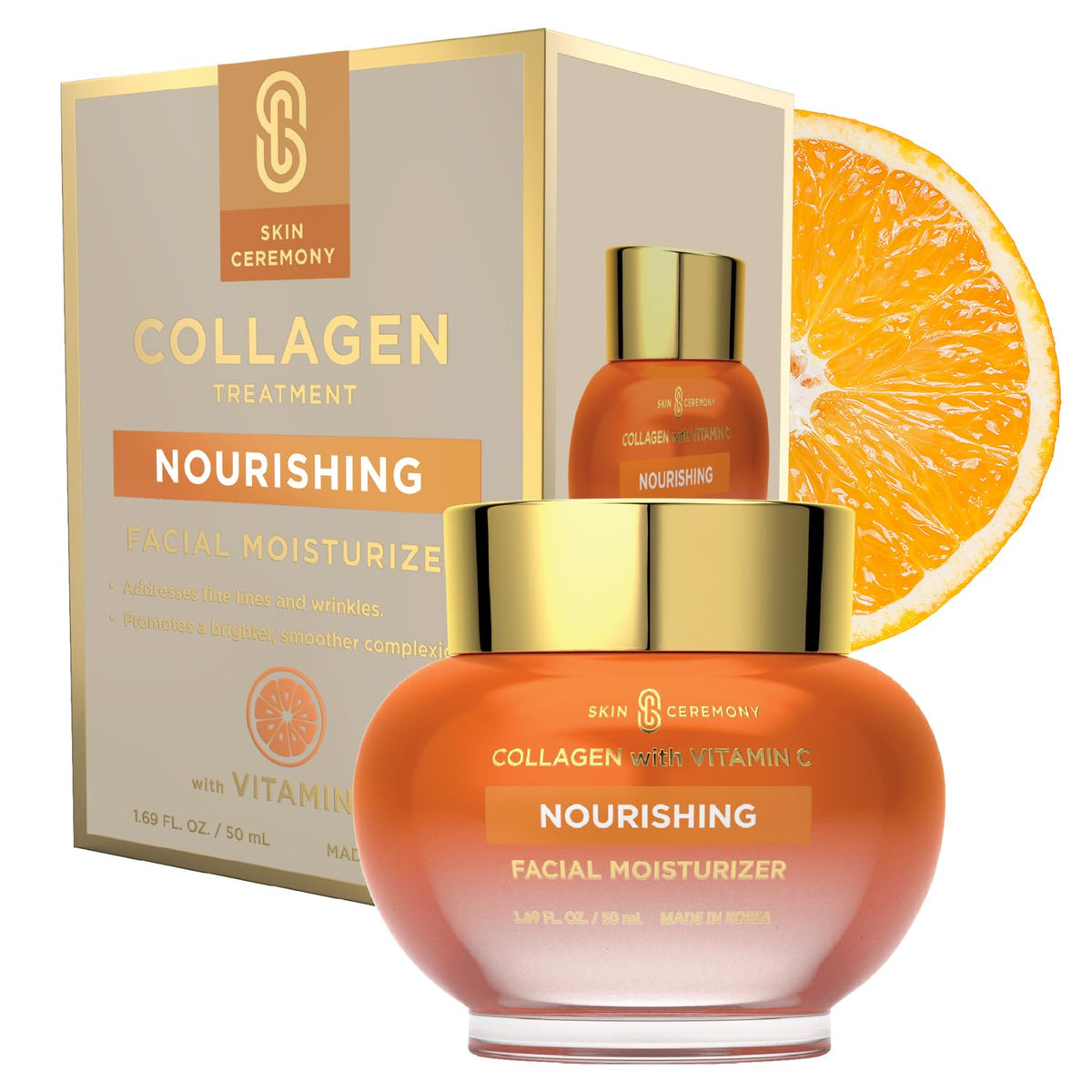 Skin Ceremony collagen vitamin C moisturizer jar closeup for radiant, hydrated skin.
