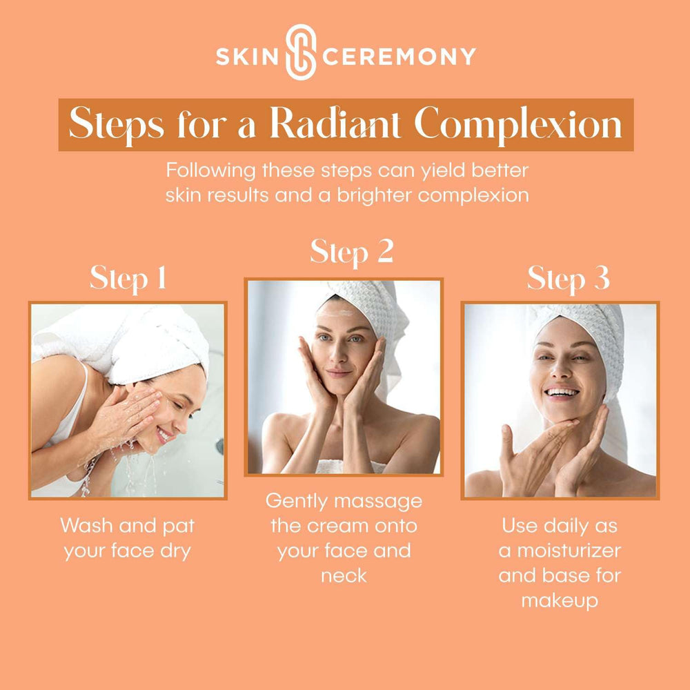 Skin Ceremony daily use routine for bright skin.
