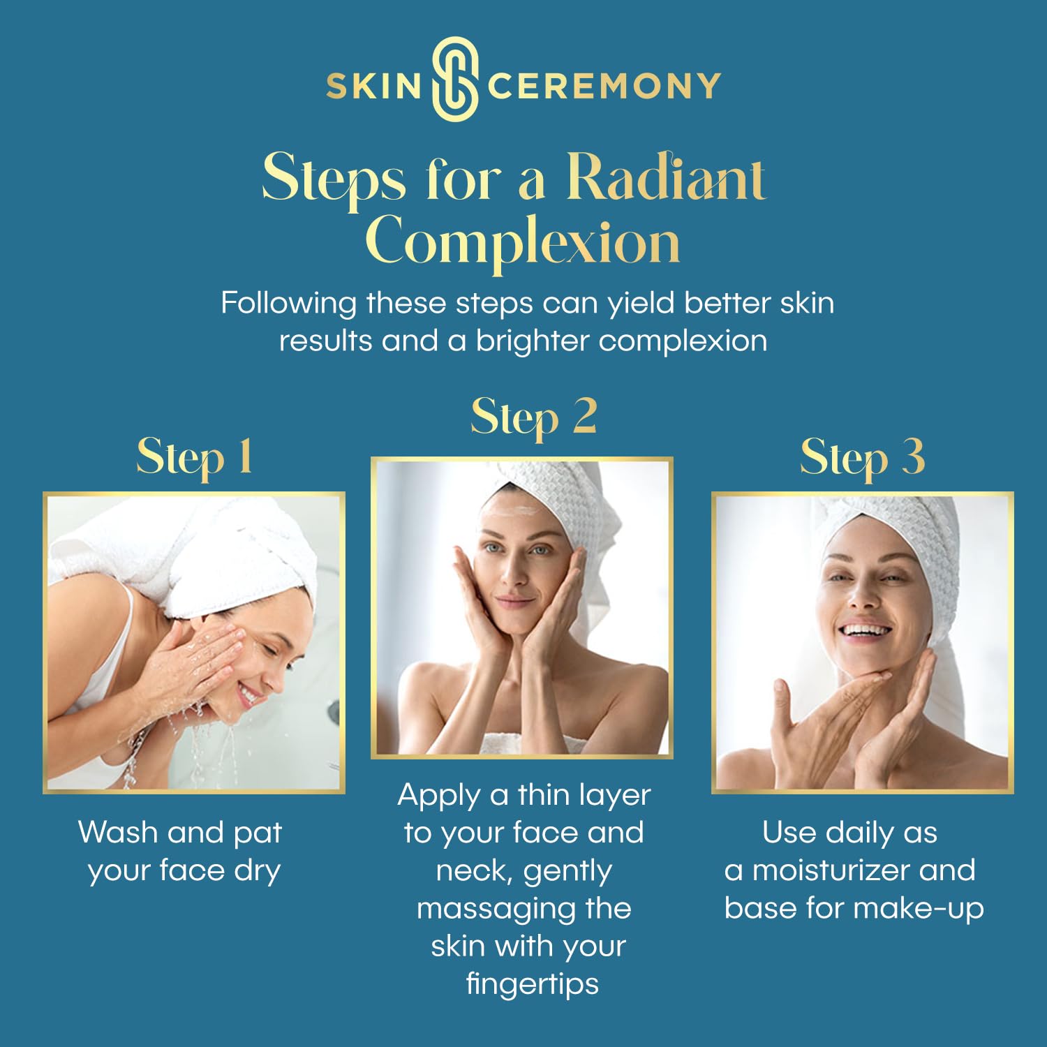 Skin Ceremony serum applied during routine for hydration.