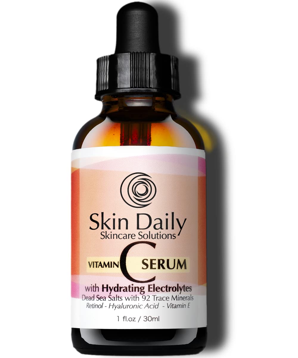 Skin Daily Sérum vitamine C – flacon pompe avec électrolytes pour hydratation.