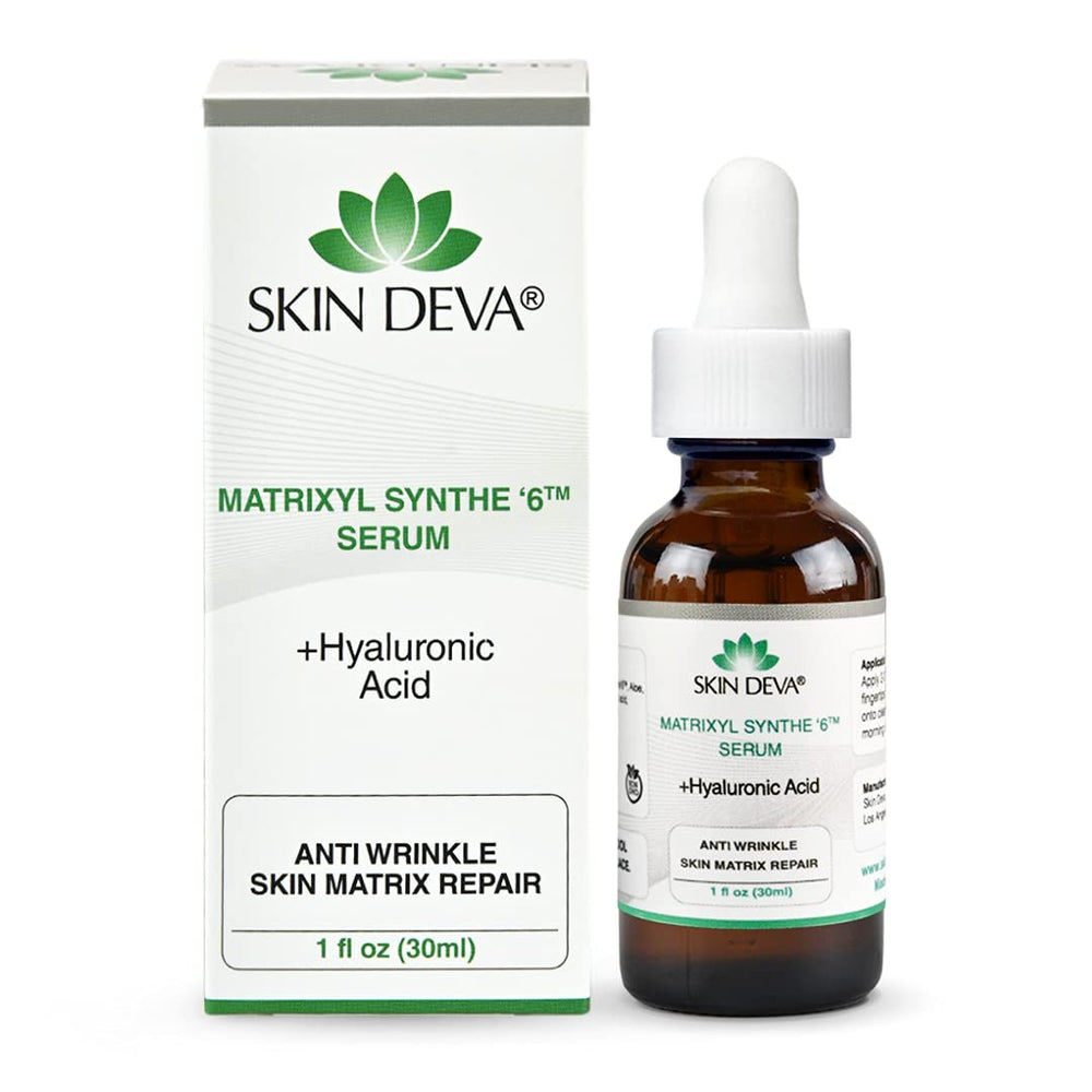SKIN DEVA anti aging serum vial illustration communicates care and quality