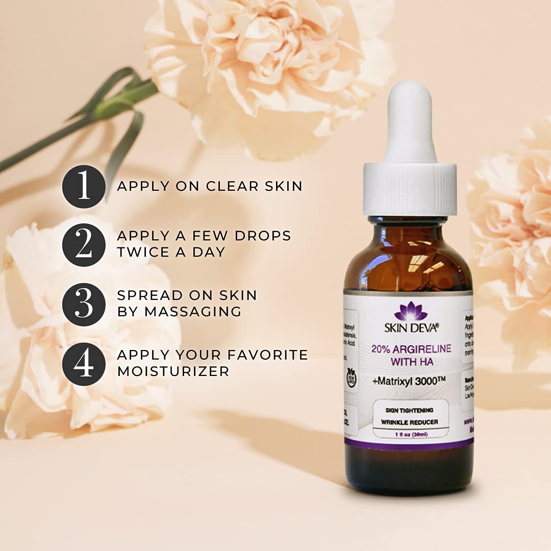 SKIN DEVA dropper applying serum for visible hydration and smoothing.