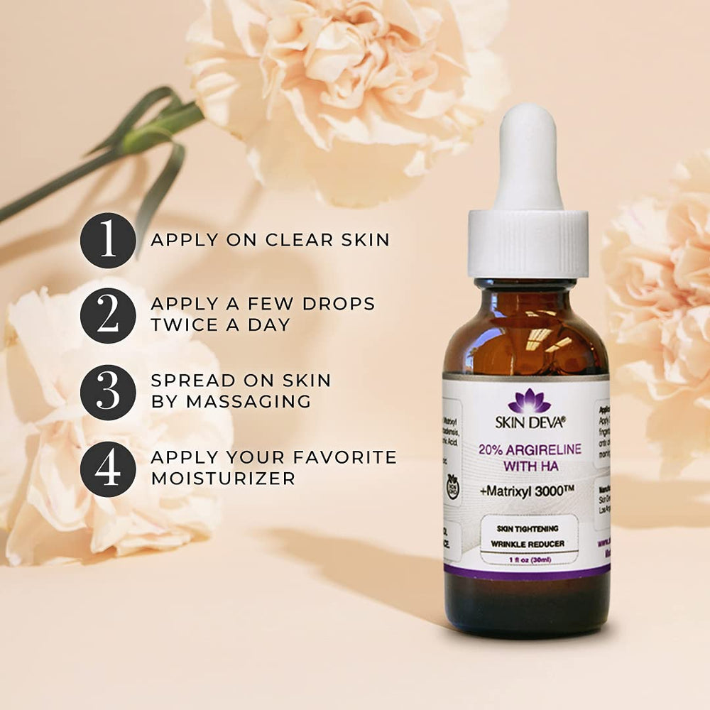 SKIN DEVA dropper applying serum for visible hydration and smoothing.
