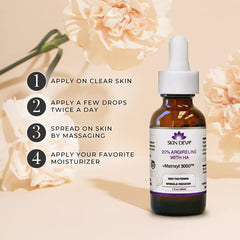SKIN DEVA dropper applying serum for visible hydration and smoothing.
