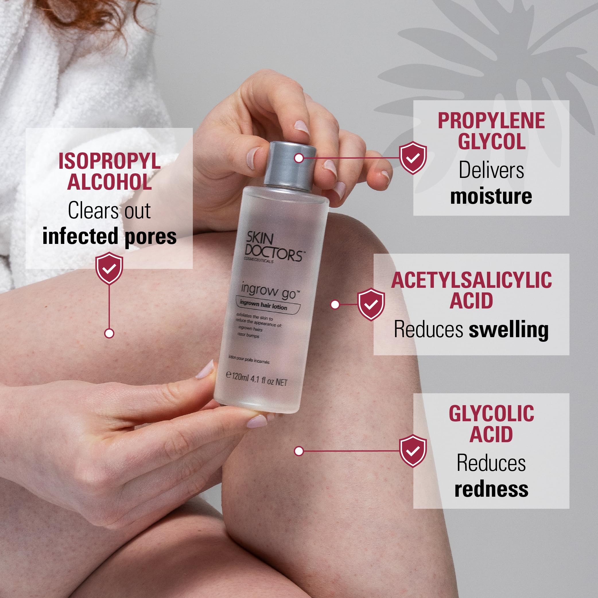 Skin Doctors Ingrow Go Lotion texture on skin highlights exfoliation