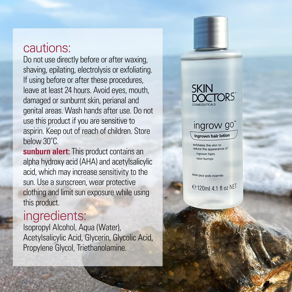 Skin Doctors Ingrow Go Lotion ingredients panel close-up