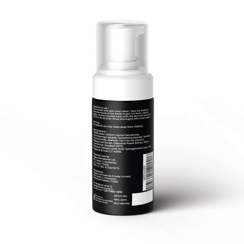 Skin Elements intimate wash foam close-up showing rich lather and refreshed skin.